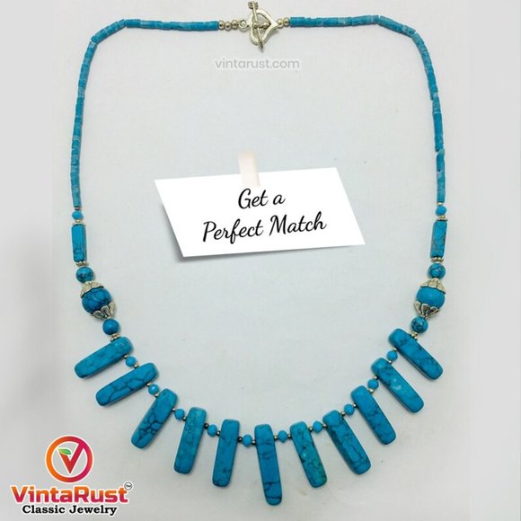 Vintage Turquoise Stone Beaded Choker Necklace - Picture 5 of 7